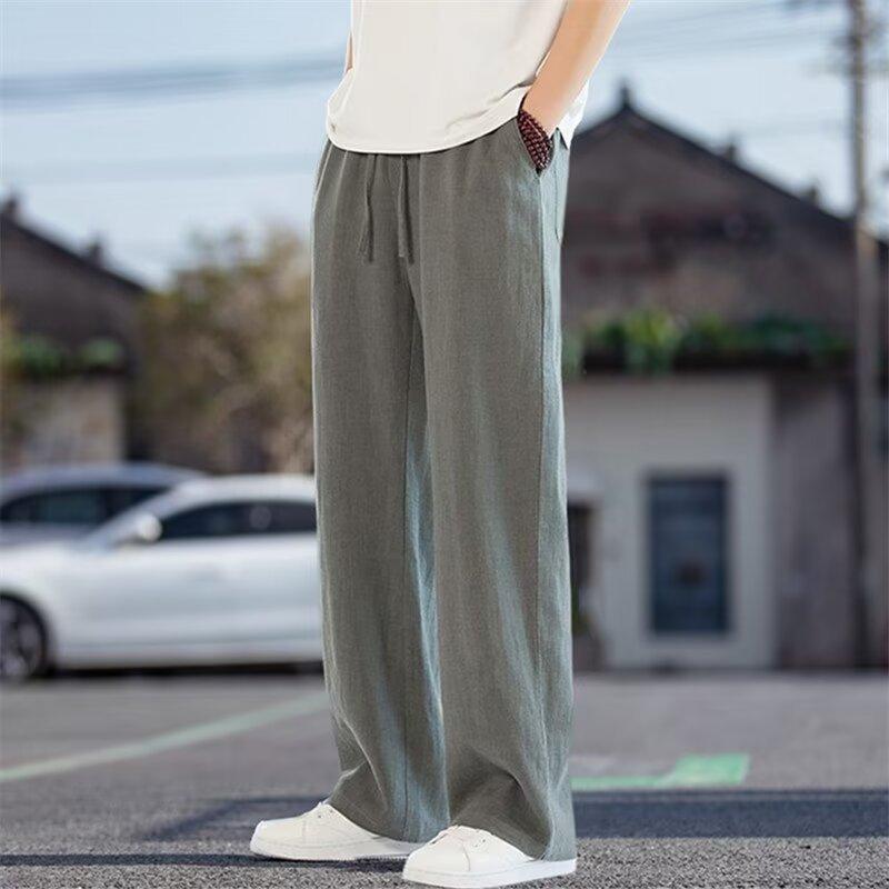 Cotton and linen pants men's summer loose straight men's retro casual trousers new summer thin drape casual trousers
