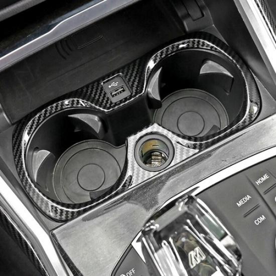 ABS Carbon Fiber Car Center Water Cup Holder Cover Decoration For BMW 3 G20 G28