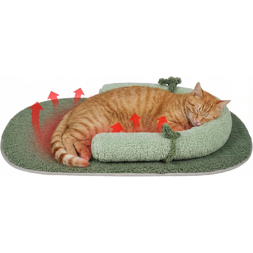 Self Warming Cat Bed Mat with Soft U-Shaped Pillow– Thickened Calming Cat Bed for Kittens and Small Dogs – Portable Washable Cats Warming Pad for