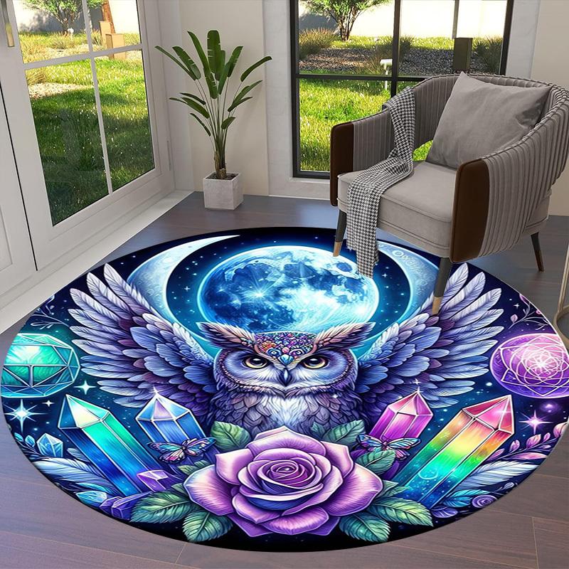 1pc Office Carpet Chair Mats Enchanted Moonlit Owl with Crystals and Rose Perfect for Decorating Office Chairs, Living Rooms, Or Bedrooms