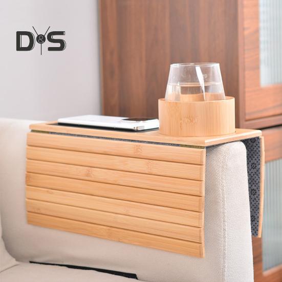 Подлокотник для дивана из бамбука с подстаканником, нескользящий органайзер для дивана, складной столик для дивана, телефон, пульт дистанционного управления