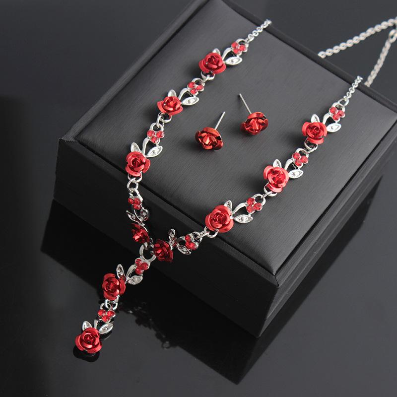 Винтажный набор колье и серег из сплава с розой и виноградной лозой, модная кисточка с расписанной розой, свадебные аксессуары, элегантные ювелирные аксессуары