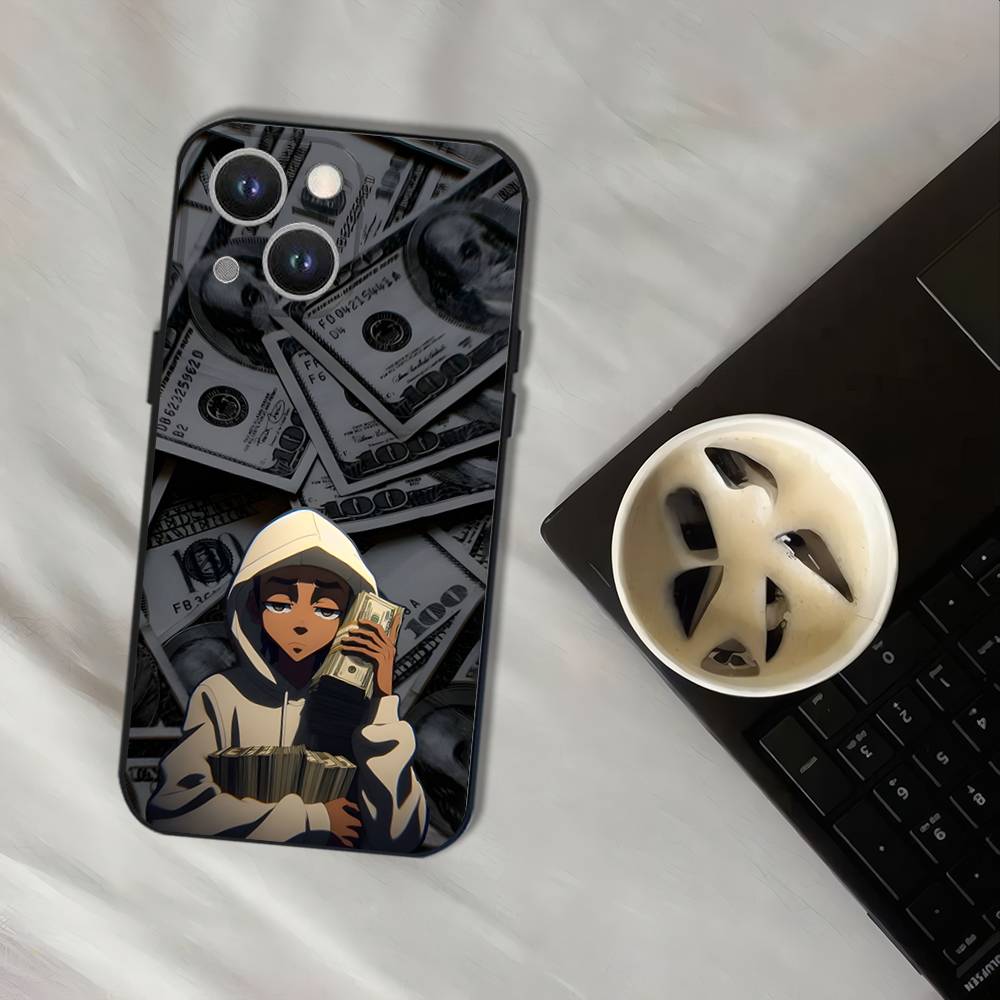 Мультяшный чехол для телефона The Boondocks для iPhone 16,15,14,13,12,11, Pro, XS, Max, XR, Plus, E, SE4, Mini, Черный, Мягкий
