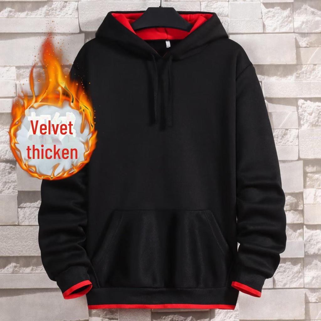Men's Hooded Velvet Sweatshirt: 2022 Fashion, Color-Blocked, Thickened for Autumn/Winter.