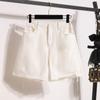 Dimanaf Plus Size Women Pants Summer Short Jeans Elastic Waist Denim A-Line Basic Female Fashion Oversize White Loose Pants