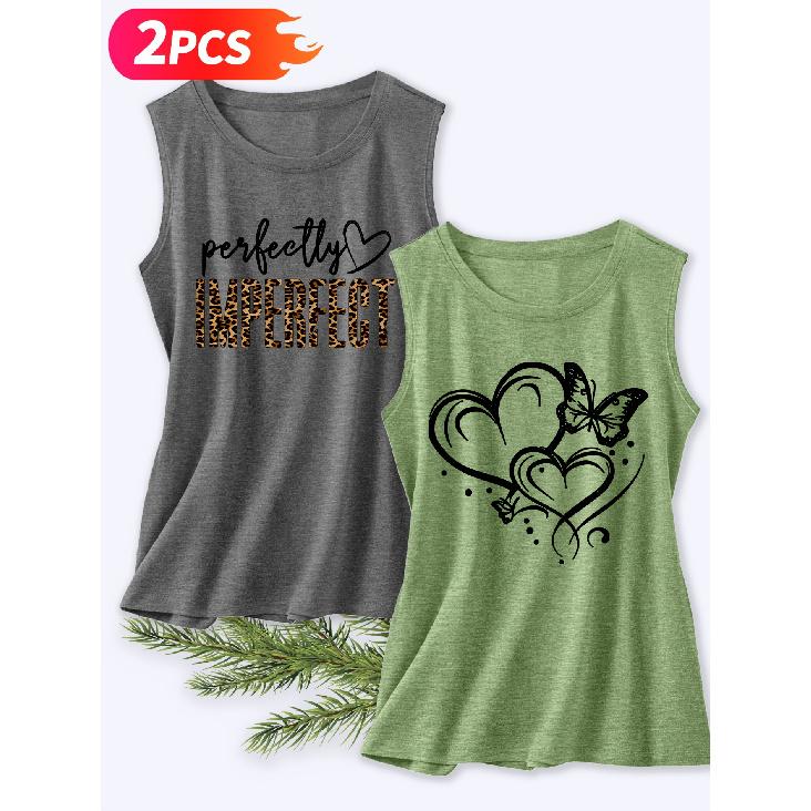 Follow a specific direction Two-piece summer women's beautiful tank top set Leopard Print: Perfect or Imperfect, with Love and Butterfly Series
