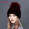 SOMALER Real Mink Fur Hat Female High Quality Thick Warm Winter Hats For Women Fashion Luxury Fur Pompom Beanies