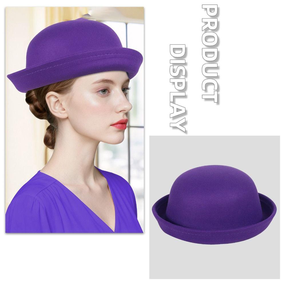 Round Crown Girls Wool Felt Hat Vintage Floppy Hat Trendy Derby Hat Formal Occasions