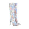 Women's High-heeled Boots with a Simple Autumn and Winter Temperament, Pointed and Fine Heel Printed Plus Size Women's Boots
