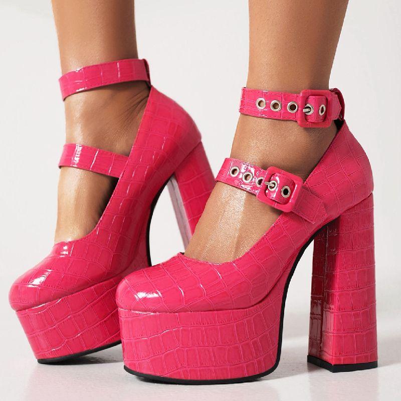 Модные сексуальные туфли-лодочки в стиле панк на высоком каблуке женские туфли Мэри Джейн большого размера 45 черные красные зеленые розовые женские туфли на каблуке для стриптиза на вечеринку и свадьбу
