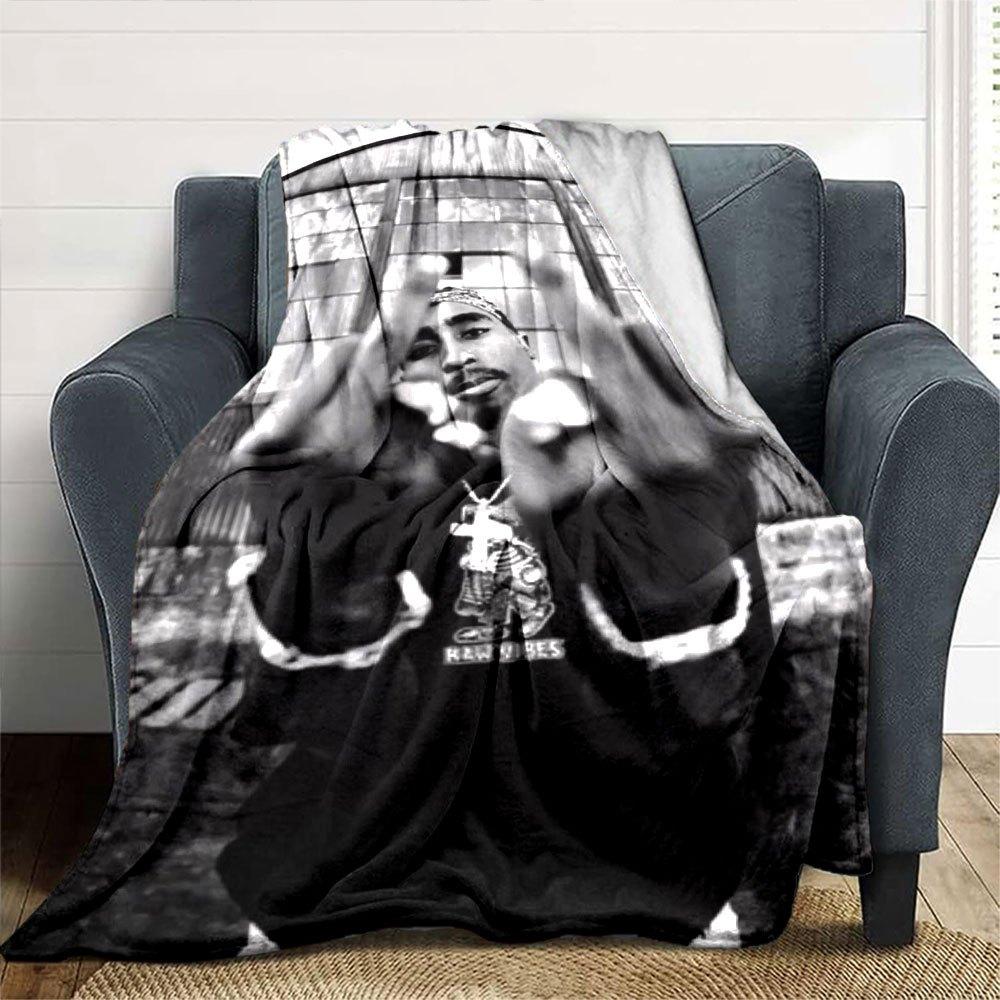 1 шт. Плед в стиле Hip Hop 2Pac, Мягкий, Легкий, Для всех сезонов, Многоцелевой плед для дивана, кровати, офиса и пикников, Французский стиль с культовыми обложками альбомов и цитатами
