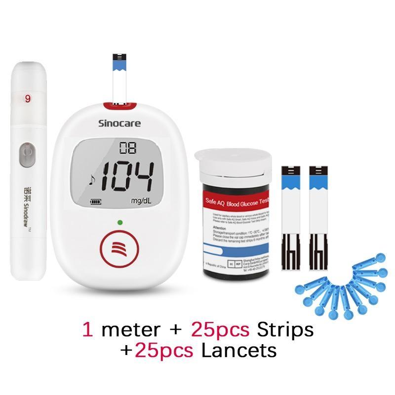 Sinocare Безопасный монитор уровня глюкозы в крови AQ-Voice с 25/50/100/200 тест-полосками и ланцетами для диабета с голосовым напоминанием, высокая точность