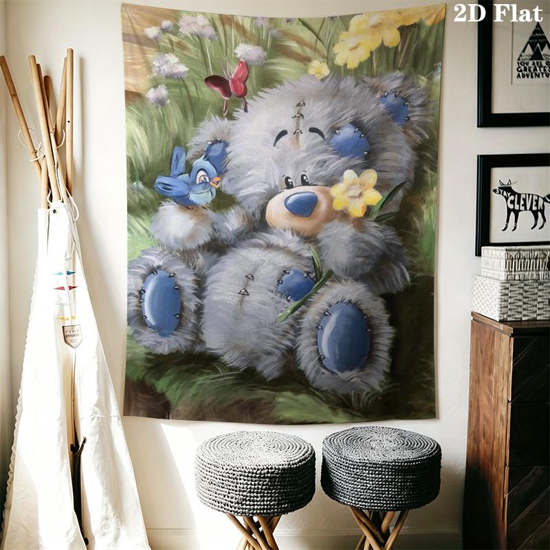 Tatty Teddy Wall Tapestry Aesthetic Wall Hanging Printed Fabric Blanket Decorative Tapestries for Bedroom Living Room Home Decor