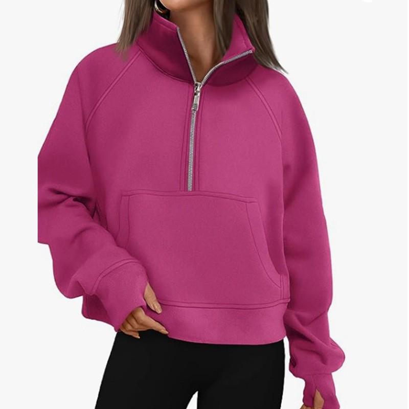 Womens Lightweight Fleece-Lined Half-Zip Hoodie Sweatshirt Loose Fit Stand Collar Long Sleeve Casual Top
