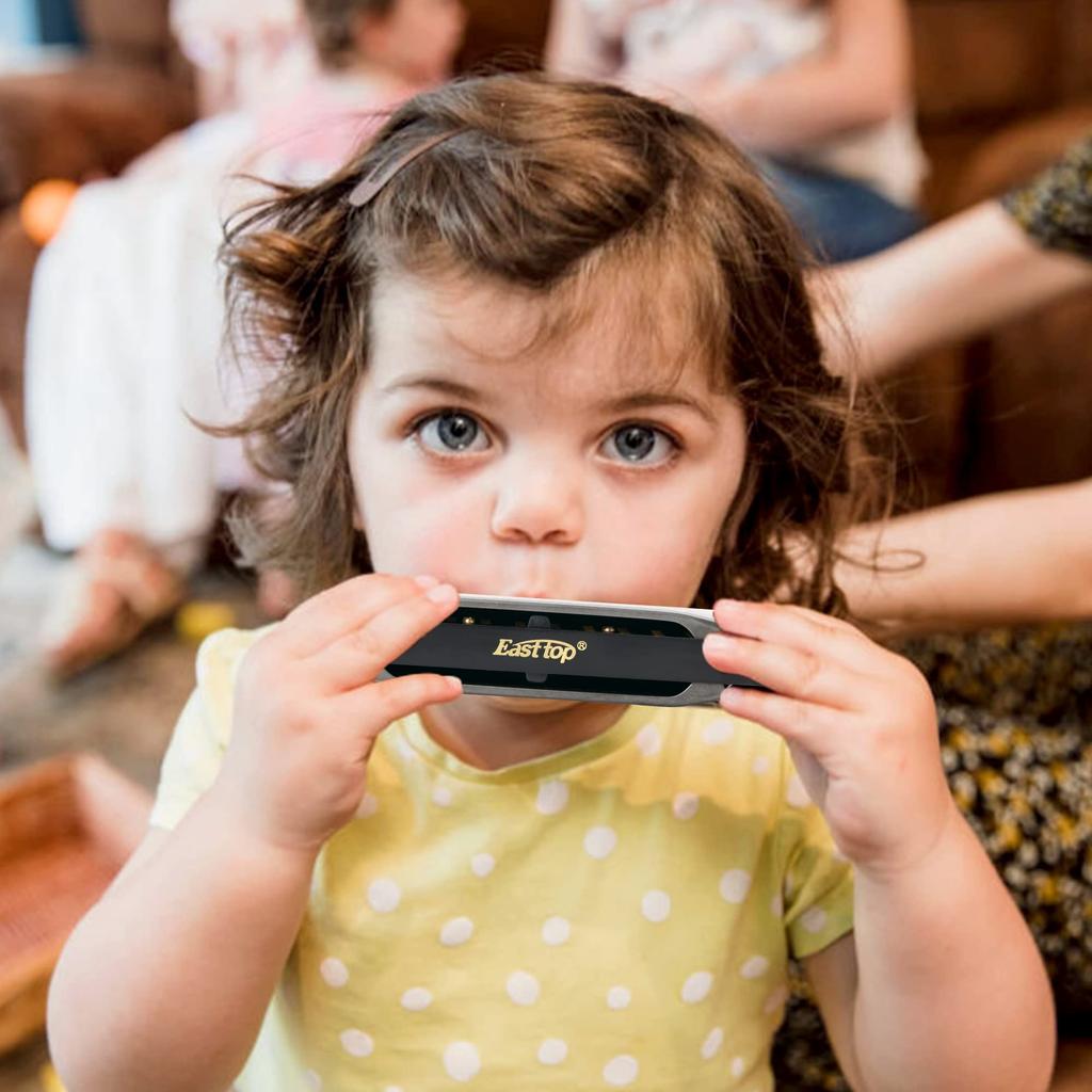 East Top Harmonica Beginner Blues Harmonica C Key 10 Holes Harmonica 10 Holes Stainless Steel Cover Diatonic Harmonica Clean Cloth Suitable As a Gift