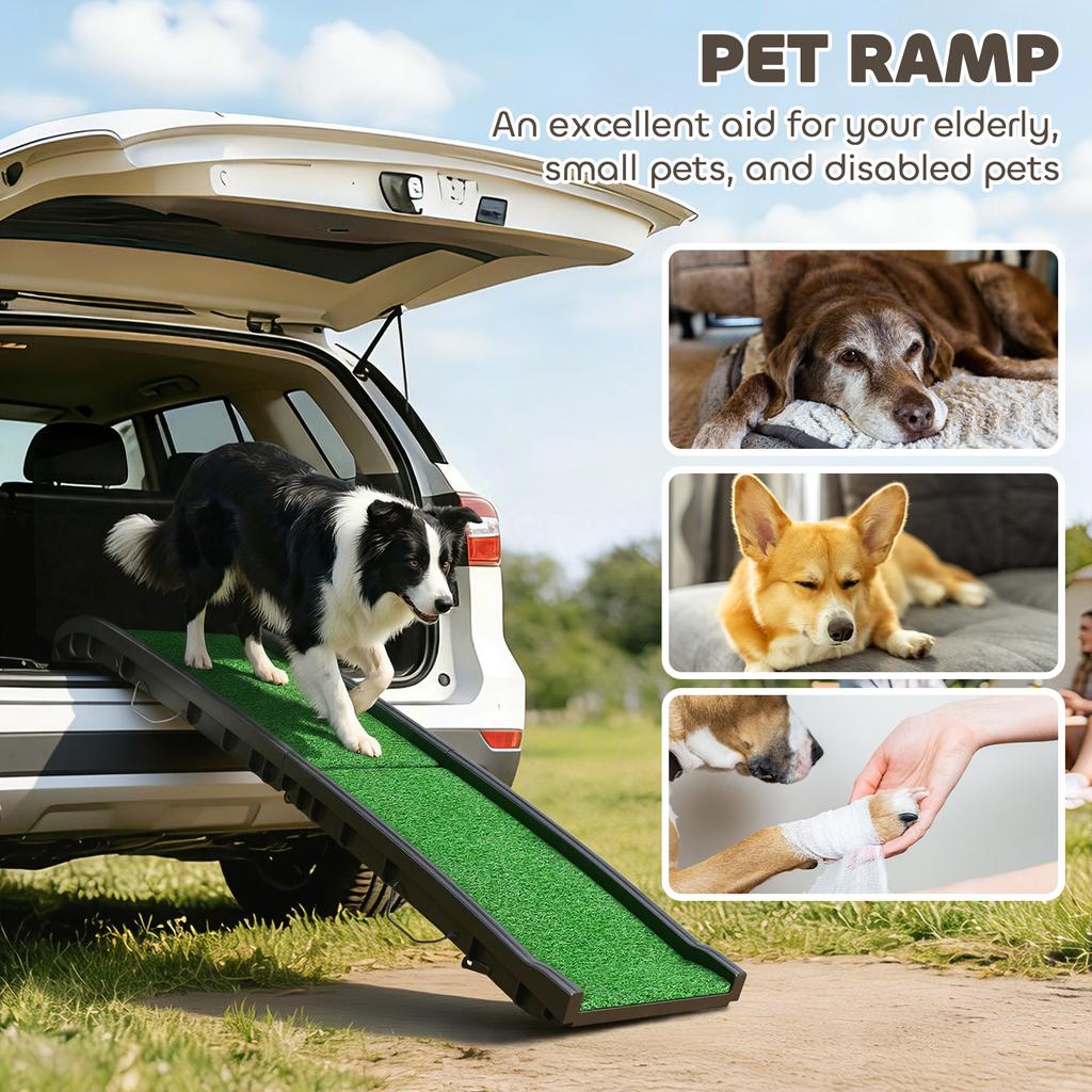 Foldable Dog Ramp With Artificial Anti slip Surface Portable And Lightweight For Cars Home 155 X 38.5 X 15.5 Cm
