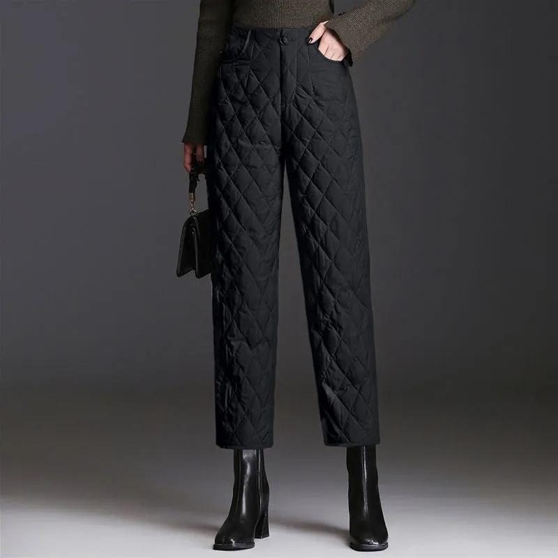Брюки-пуховики осенне-зимняя женская верхняя одежда мода плюс бархатные утолщенные с высокой талией свободные прямые теплые хлопковые брюки