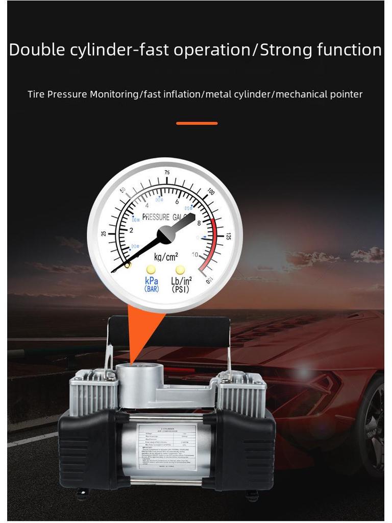 Портативный двухцилиндровый воздушный насос для транспортных средств 12 В/24 В
