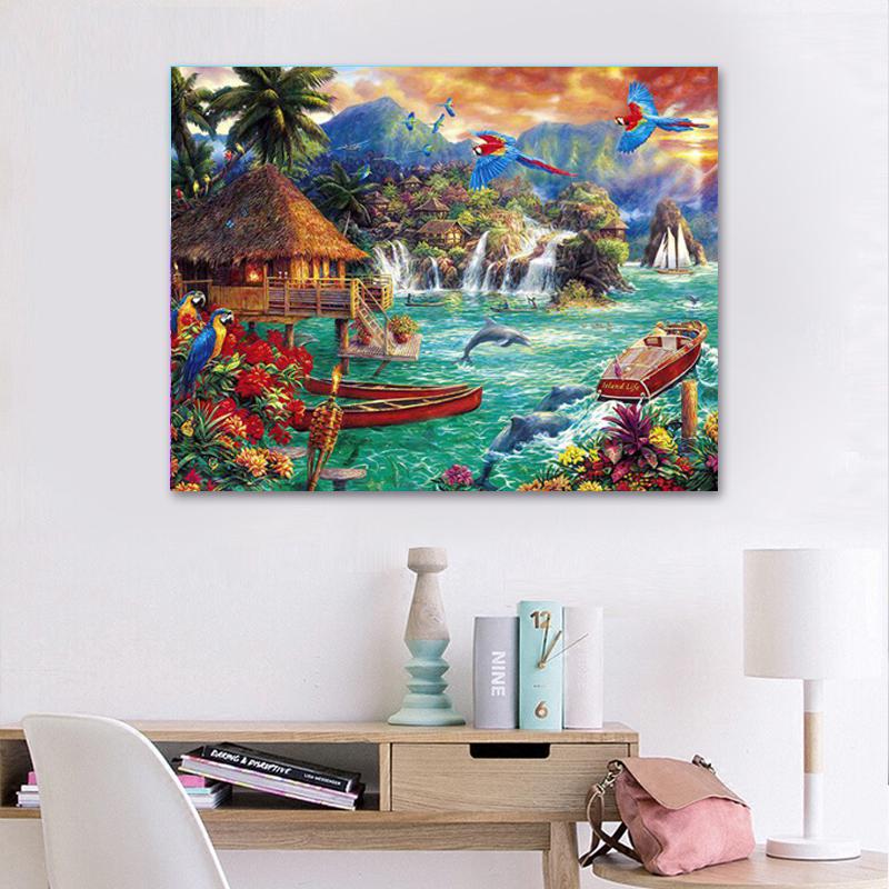 Diamond Mosaic Animals Family Diamond Embroidery River House Diamond Painting Cross Stitch Landscap