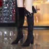 Модные женские сапоги выше колена, замшевые сексуальные высокие каблуки, женские длинные сапоги с пряжкой, новые теплые женские туфли, узкие сапоги до бедра, туфли-лодочки для вечеринок