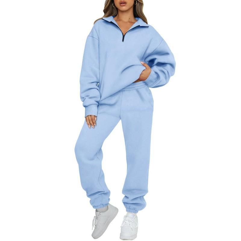 Womens Solid Color Sweatshirt Pants Set Casual Streetwear Long Sleeve