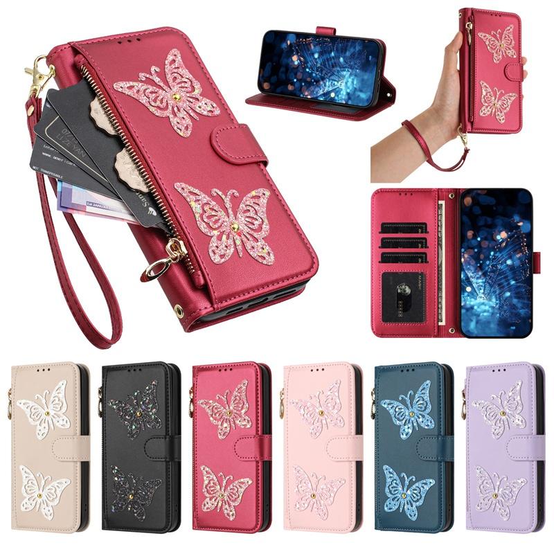 For Samsung Galaxy S22 S23 S24 S25 Edge FE Ultra Plus Case Flip Cover Leather Zipper Coin Purse Wallet Multi Card Slots Silicone Shell