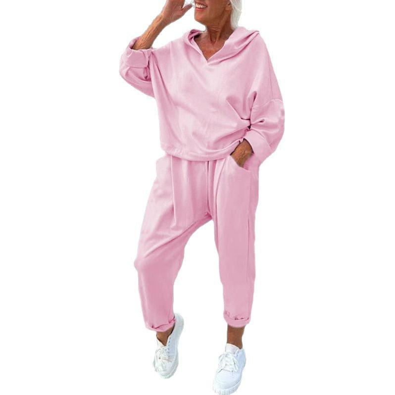 Осенний женский однотонный худи с капюшоном и брюки