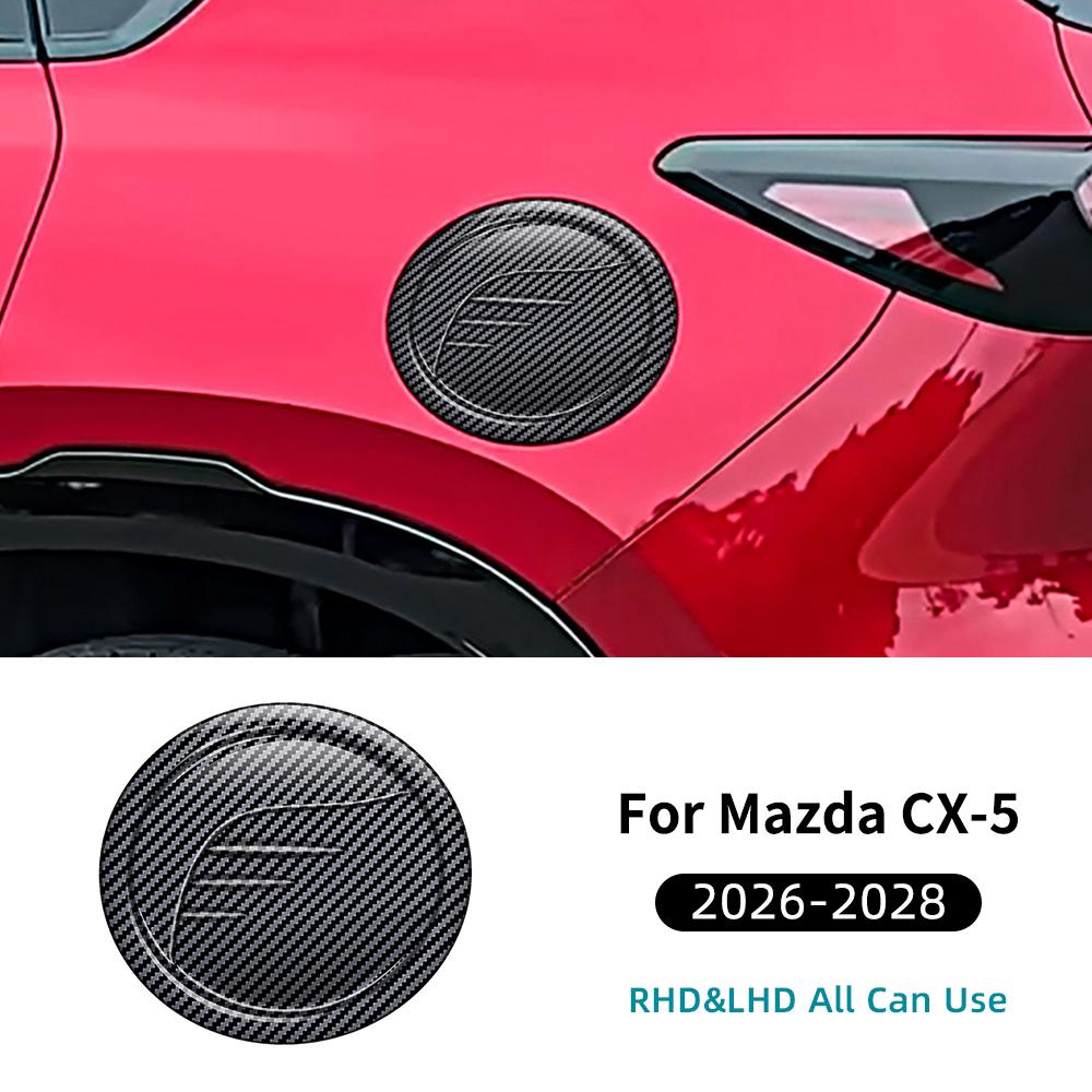 For Mazda CX‑5 2026‑2028 LHD RHD Fuel Tank Cap Cover Trim Gloss Black Carbon Fiber Texture Car Exterior Accessories