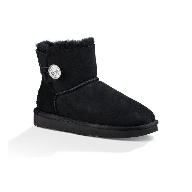 UGG Mini Bailey Button Bling Fleece Lined 'Black White' Women's 1016554-BLK