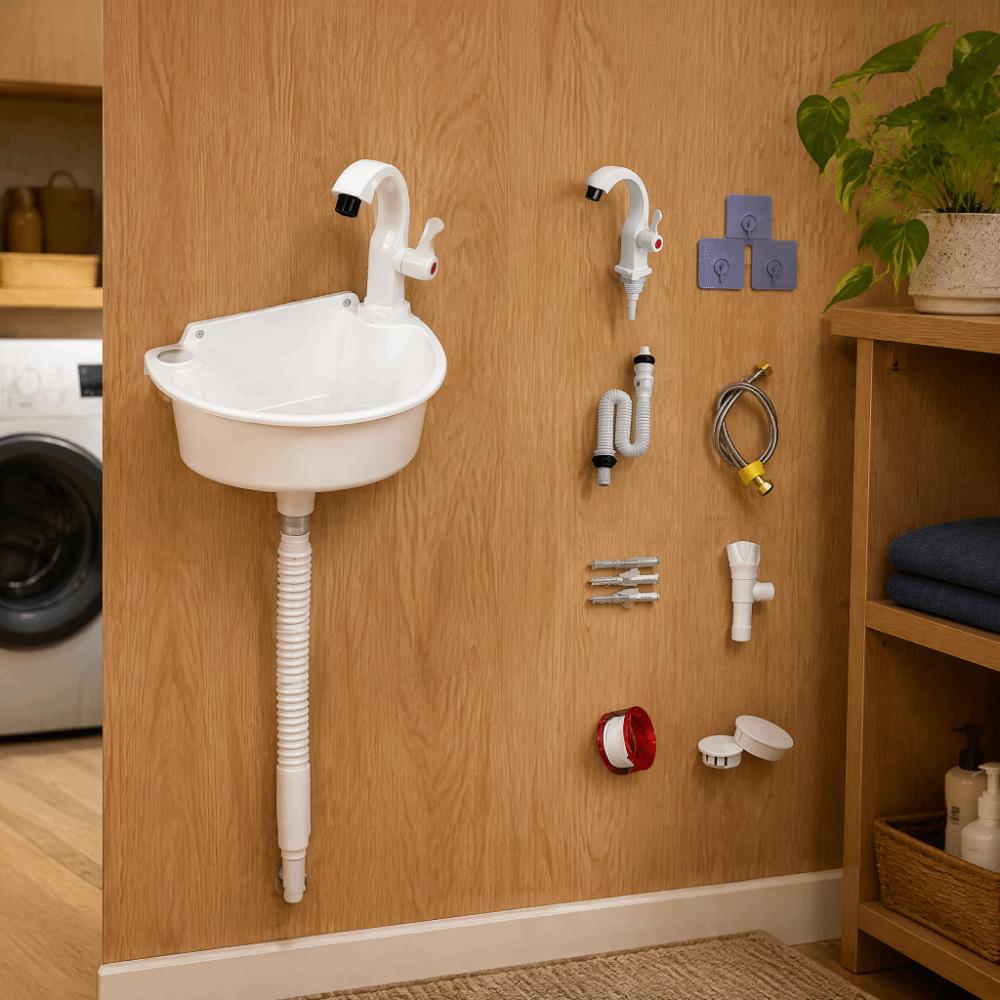 Self-Adhesive Wall Mounted Sink No-Drill Installation Wash Basin Mini Mount Basin For Camping