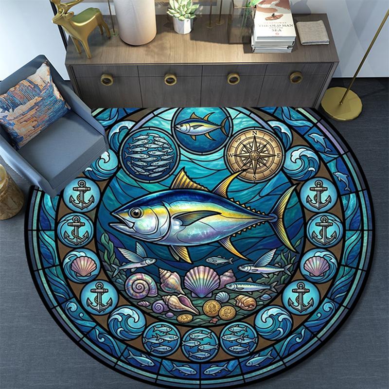 Marine Life Glass Round Area Rug Under Office Chairs Bedroom Living Room Home Decor