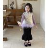 Girls' Neo-Chinese Style Padded Vest & Outfit Set