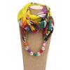 Beads Pendant Floral Print Necklace Scarf Simple Ethnic Style Vintage Chiffon Scarf for Home