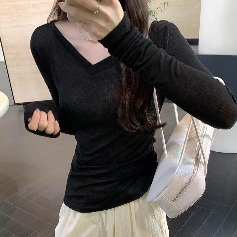 Neck black knitted sunscreen blouse women's micro-transparent air-conditioning shirt summer sexy slim-fit thin top