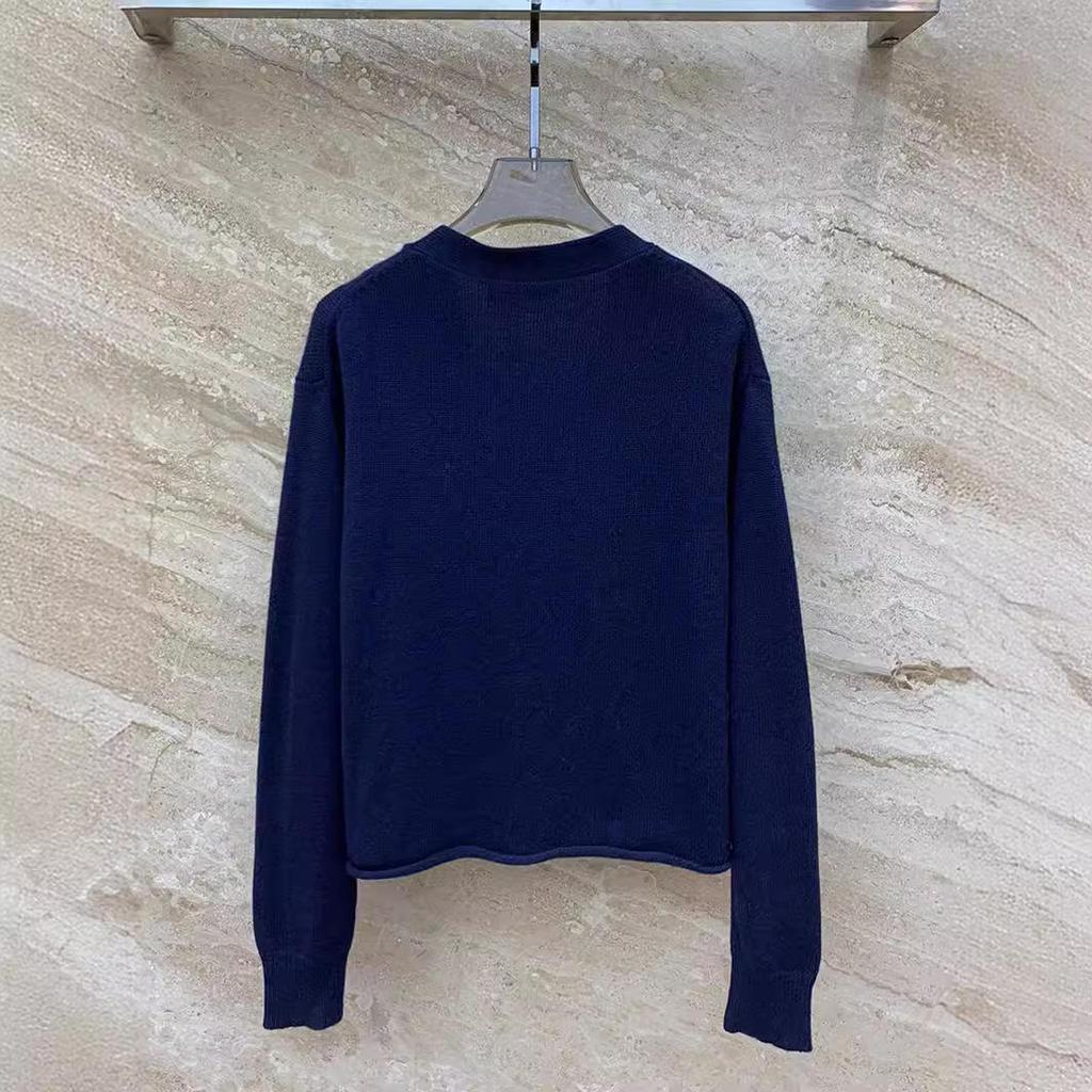 Пальто из темно-синей шерсти Nanyou - Серия Miu: Вышитый кардиган с V-образным вырезом, вязаный топ для женщин, весенняя коллекция