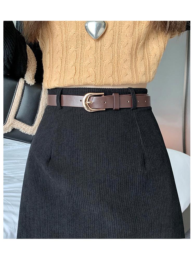 Женская вельветовая ретро осенне-зимняя приталенная прямая юбка с разрезом сзади