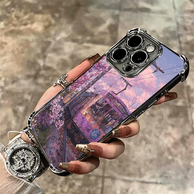 Ретро Японский Поезд Сакура Мягкий Чехол Для Телефона Для iPhone 15 16 17 Air 14 Pro Max 16E Plus 13 12 Mini Покрытие Противоударный Fundas