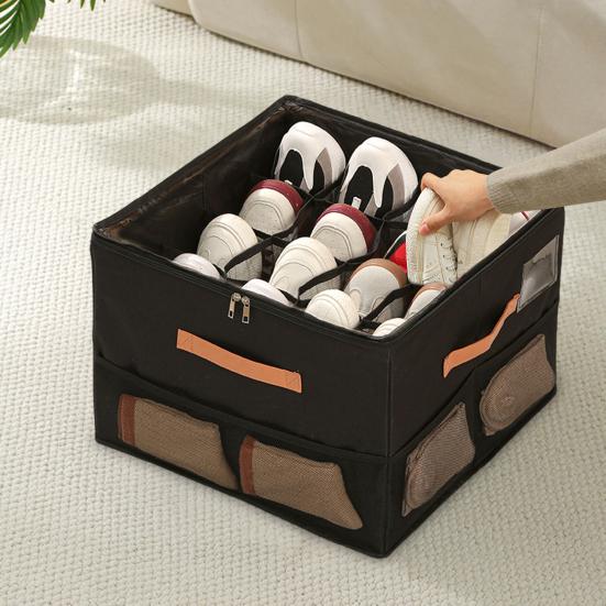 Корзина для хранения обуви с прозрачной крышкой, застежка-молния, большая вместимость, несколько отделений, органайзер для обуви, регулируемые разделители