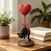 Милая кошка с красным шариком-сердцем Статуэтка 3D-печать Романтическое сердце любви Котёнок Статуя для Декора Настольной Полки Подарки для Любителей Кошек