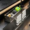 Drainage Storage Rack Sink with Foldable Towel Rack, Durable Carbon Steel Tray, Suction Space Saving Countertop Organizer Cup Fixation Sloped