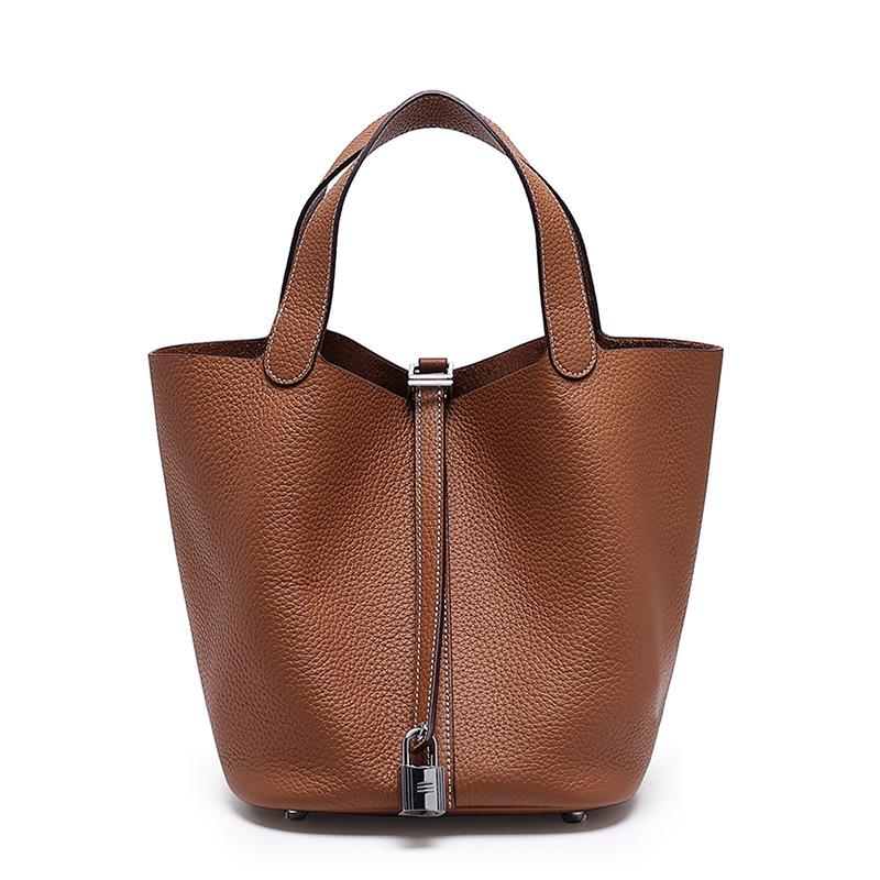 Vegetable Basket First Layer Cowhide Bucket Bag Women's Genuine Leather, Hand Carrying Versatile Work Commuter Women's High-end Handbag