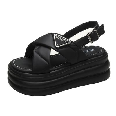 Модные новые летние женские сандалии на толстой подошве из кожи, кроссовки на высокой платформе, дышащие повседневные тапочки, женские кроссовки на каблуке 7,5 см