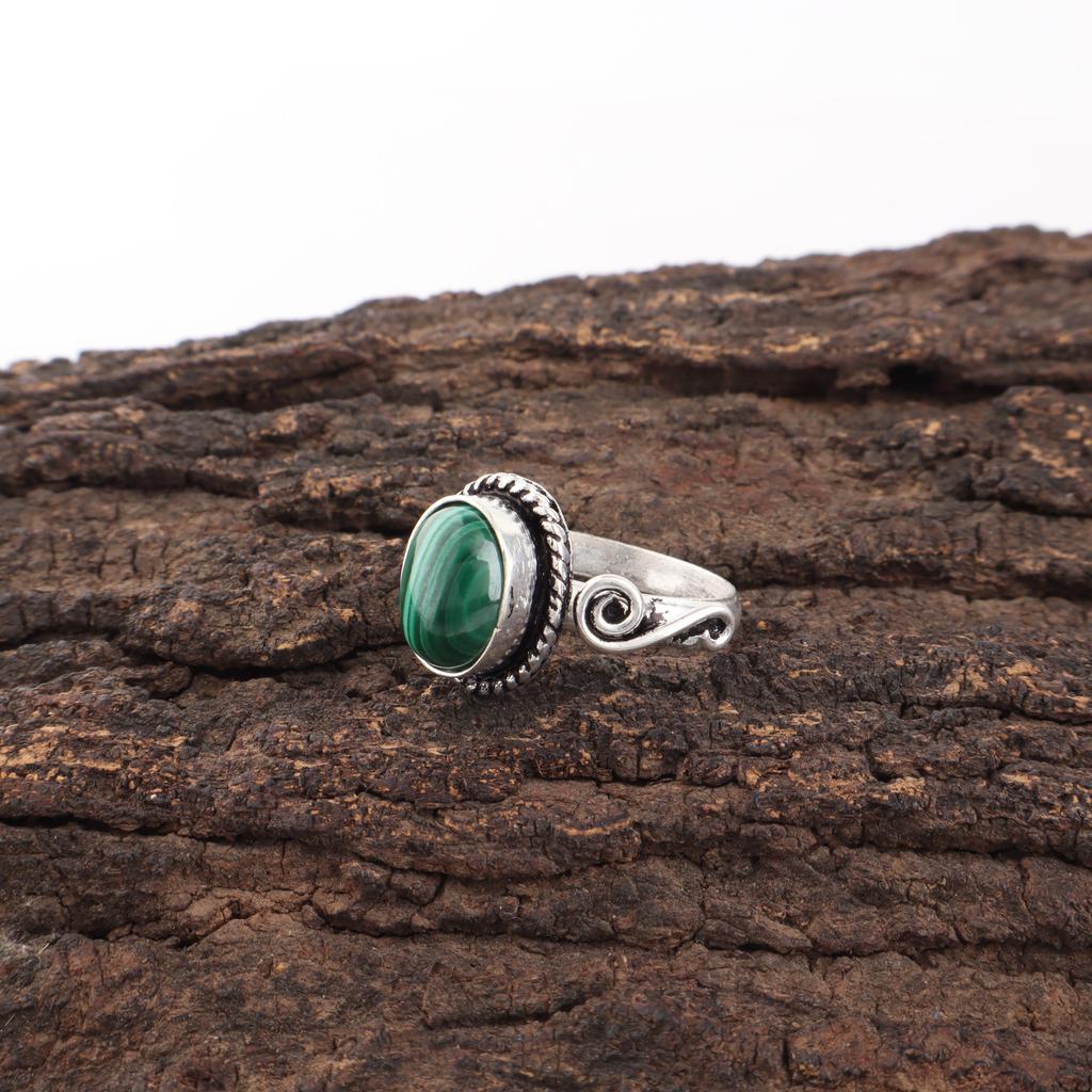Malachite Gemstone Ring Jewelry, 925 Solid Sterling Silver Ring Jewelry, Handmade Artisan Jewelry For Wedding Gift