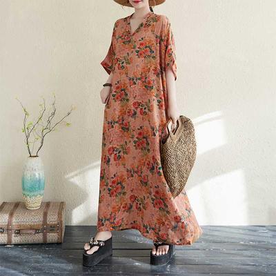 Летний цвет Путешествия Ретро Длинная юбка Хлопково-льняное платье