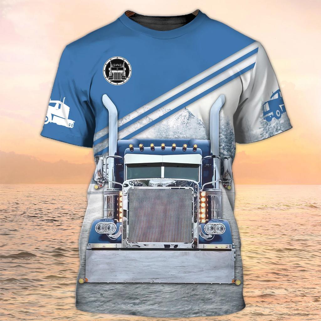 New Trucker Shirt Men's T-shirt 3D Truck Print Uniform Short Sleeve Tops 2024 Harajuku Clothing Summer O Neck Oversized Pullover