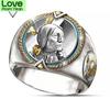 Indian Chief Hip Hop Pirate Eagle Ring Western Ethnic Cowboy Style Ring For Men Vintage 925 Silver Jewelry