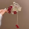 Женская красная кисточка с цветком, жемчуг, изысканная заколка-автомат для волос для женщин, рождественские заколки, зажим для волос, головной убор для невесты на Новый год