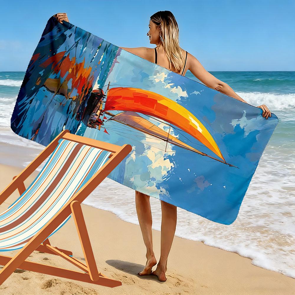 Sailboat on Ocean with Sunset Beach Towel Quick-drying for Travel Outdoor Sports Jogging Beach and Swimming