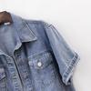 Women's Cropped Denim Jackets Lapel Button Down Trucker Jean Jackets Summer Short Sleeve Casual