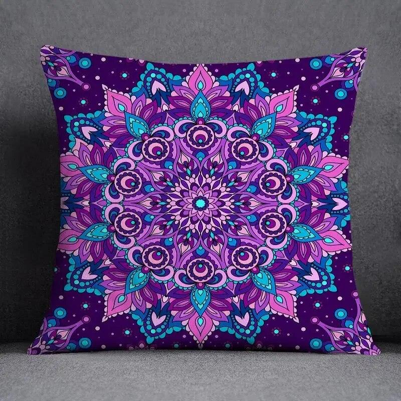 Retro Mandala Pattern Double Sided Pillowcase Decorative Square Cushion Cover for Home and Office Insert Not Included